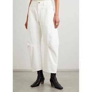 Nili Lotan Shon Pants White Barrel Leg Utility Cotton-Twill Tapered Crop NWT 4
